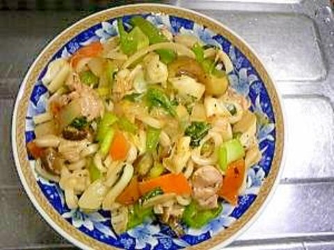 野菜たっぷり☆鶏肉のとろ～り中華あん　焼きうどん